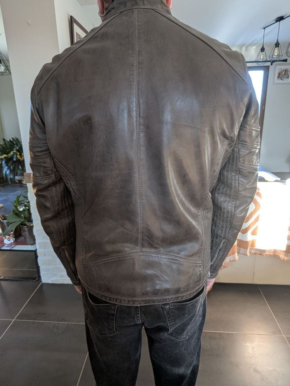 Blouson redskins type motard couleur gris &eacute;l&eacute;phant Vêtements