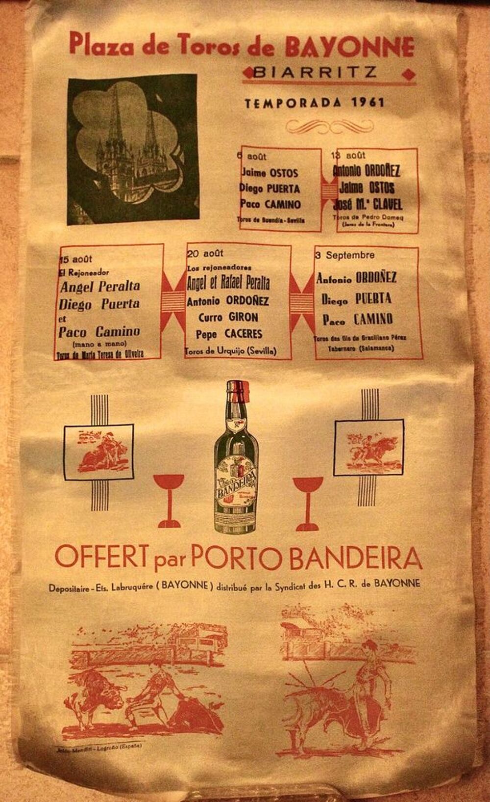 AFFICHE EN SOIE : TEMPORADA BAYONNE 1961 