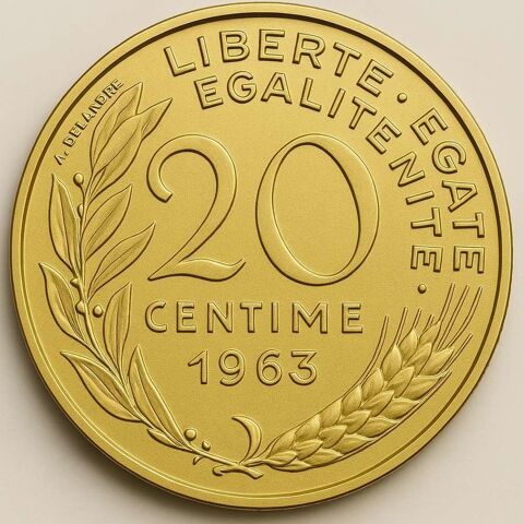 Pi�ce 20 Cents 1963 4 grammes Bronze Cuivre 92% Aluminium 6% 0 Le Roc-Saint-Andr� (56)