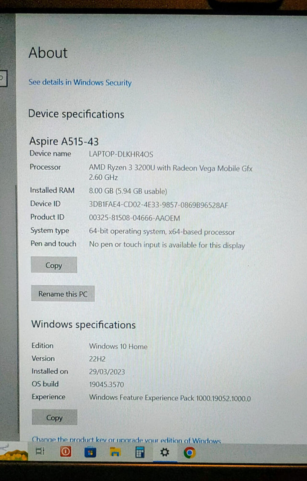 Ordinateur portable Acer Aspire A515-43 Matériel informatique