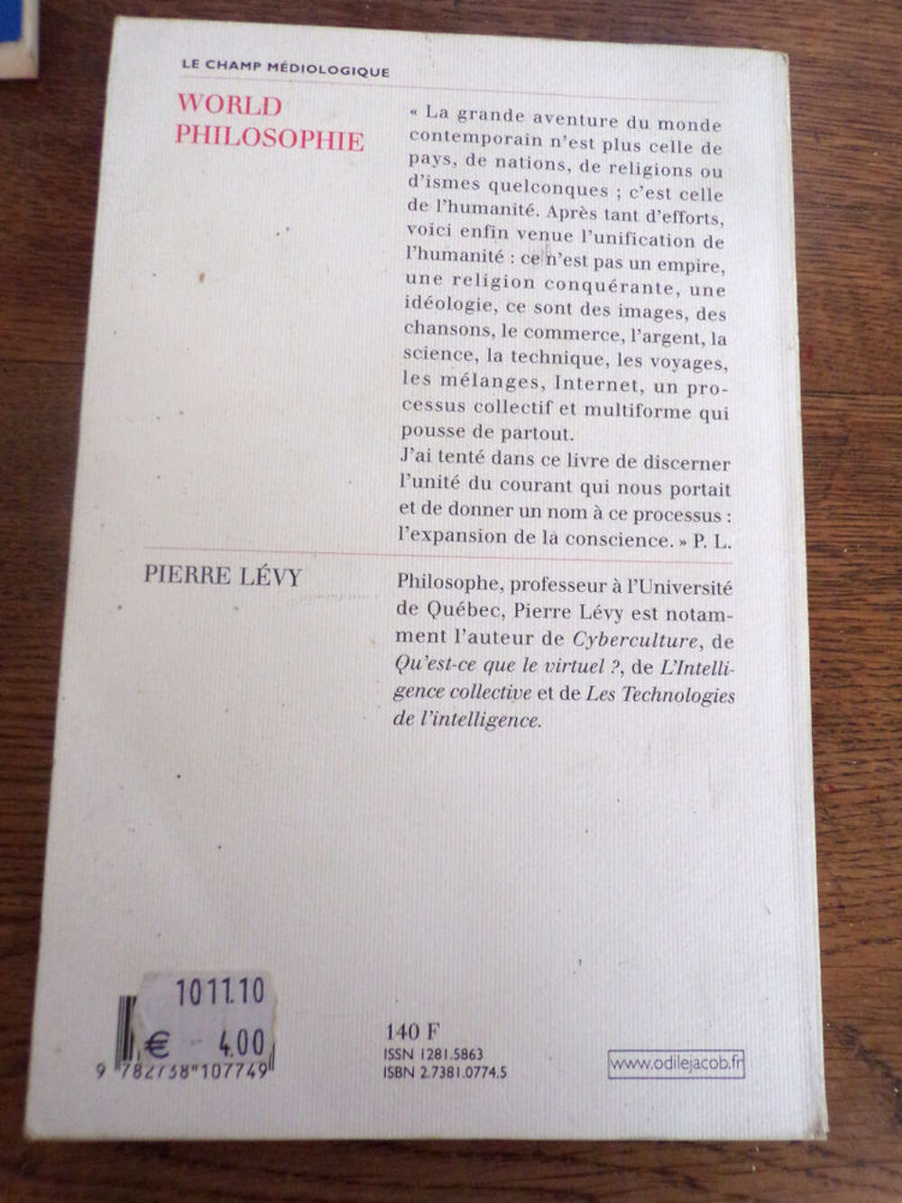 World Philosophie Pierre L&eacute;vy &eacute;ditions Odile Jacob Le champ Livres et BD