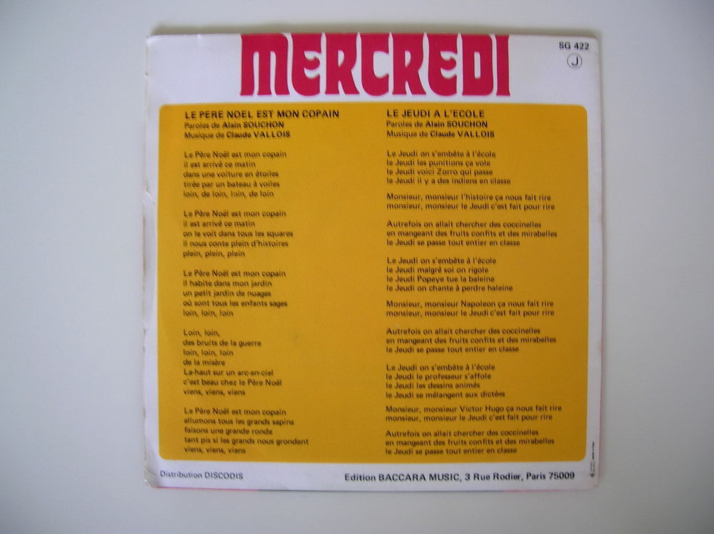 45 Tours LES MERCREDI Le p&egrave;re No&euml;l est mon copain CD et vinyles