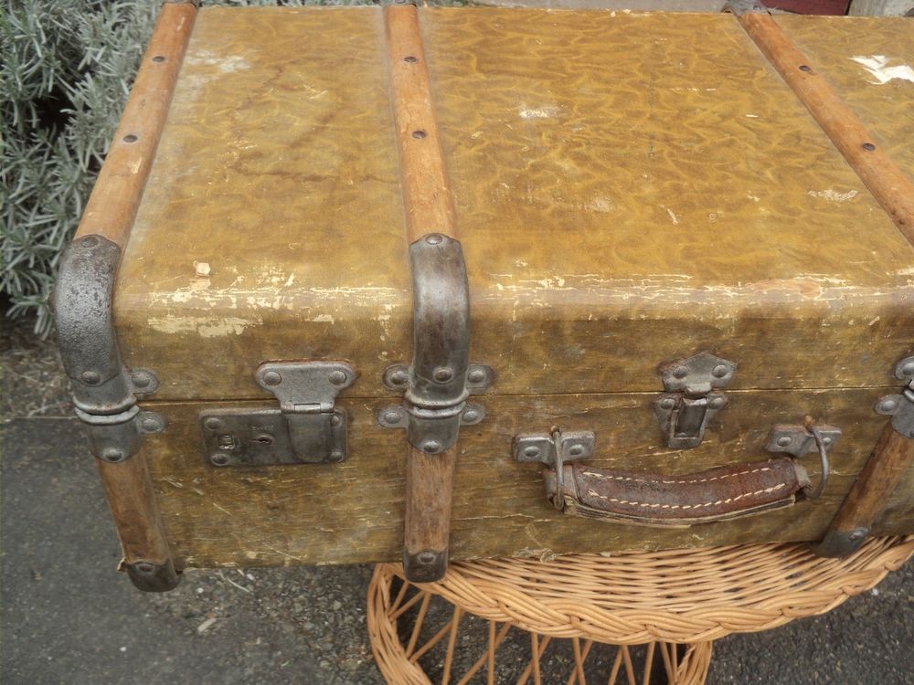 Ancienne Petite Malle Valise Arceaux Bois Décoration
