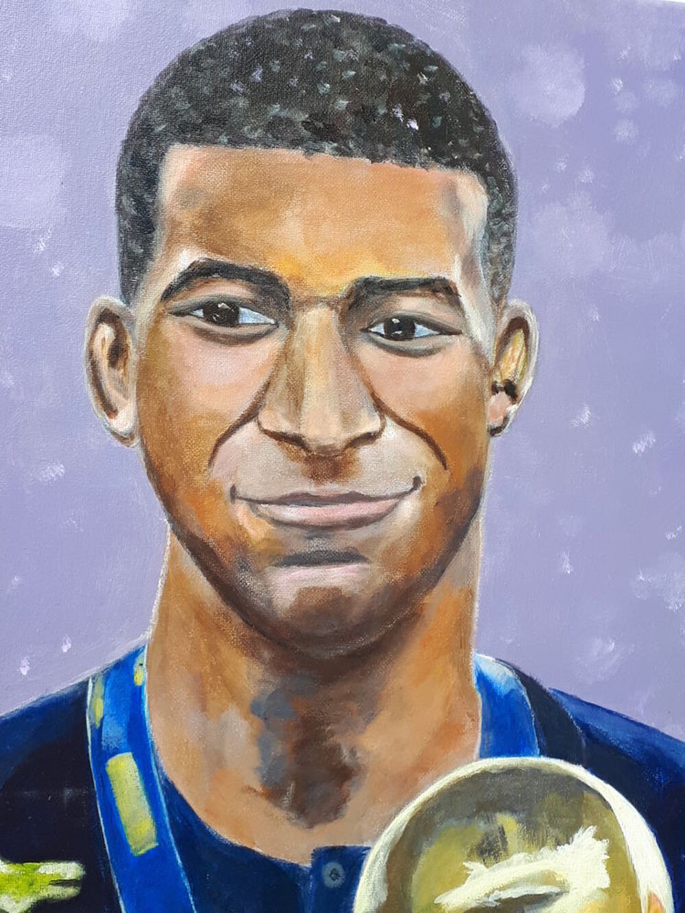 Tableau peinture &agrave; l'huile MBAPPE sign&eacute; Décoration