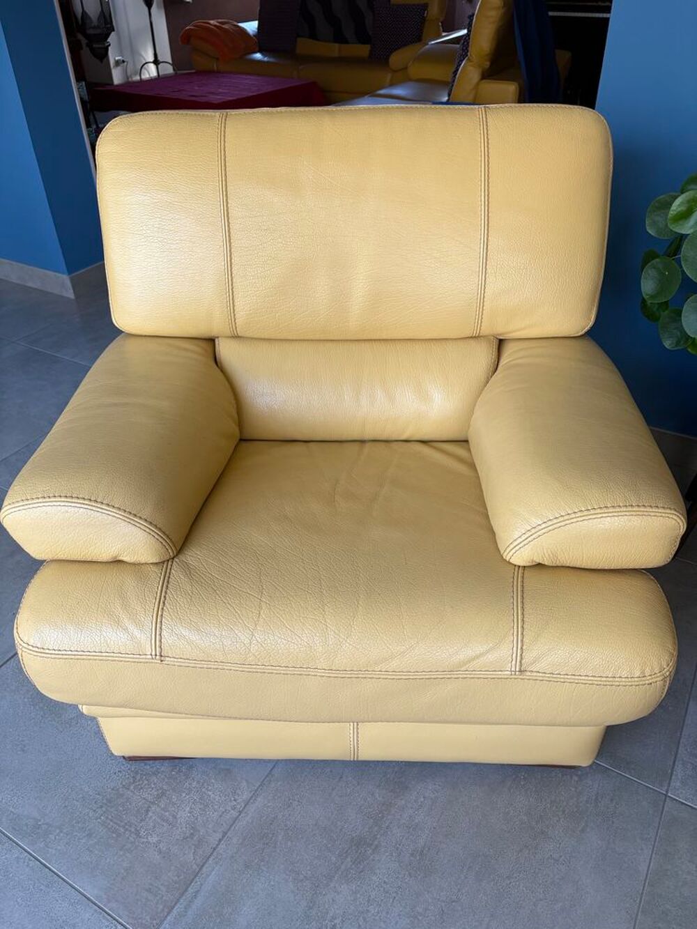 Ensemble canap&eacute;, fauteuil, bouffe, 4 places, cuir buffle Meubles