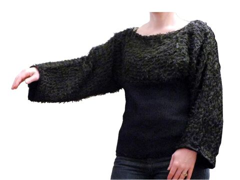 Pull Noir Bi Matière à Manches Longues- Nulle Part Ailleurs 60 Paris 15 (75)