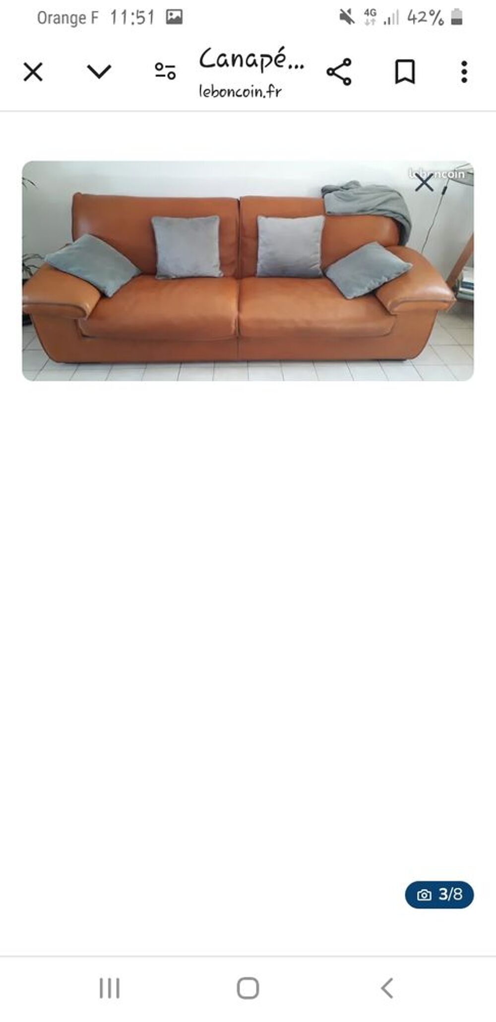 Canap&eacute; cuir 3 places rochebobois Meubles