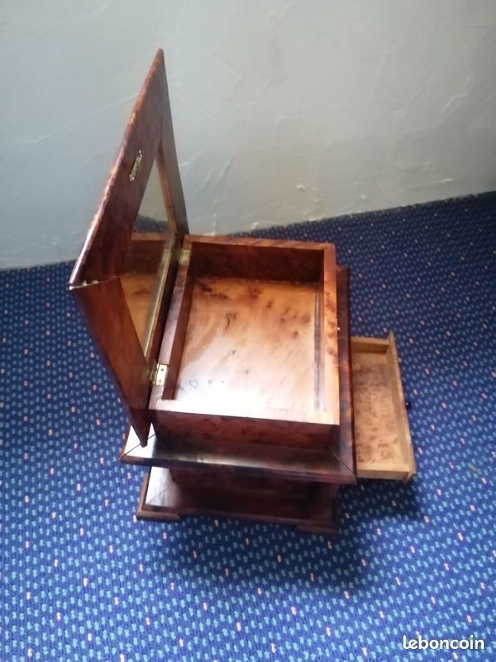 Petit coffret &agrave; tiroir en bois de loupe ancien art maison Meubles