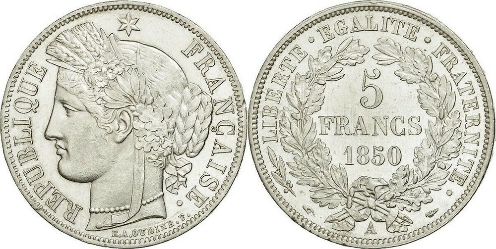 RARE MONNAIE 5 F CERES 1850 A SPL 