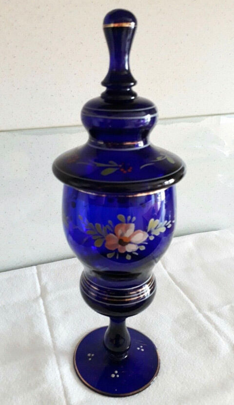 Vase, bonbonnire, dcor floral bleu, anne 1970 35 Airon-Notre-Dame (62)