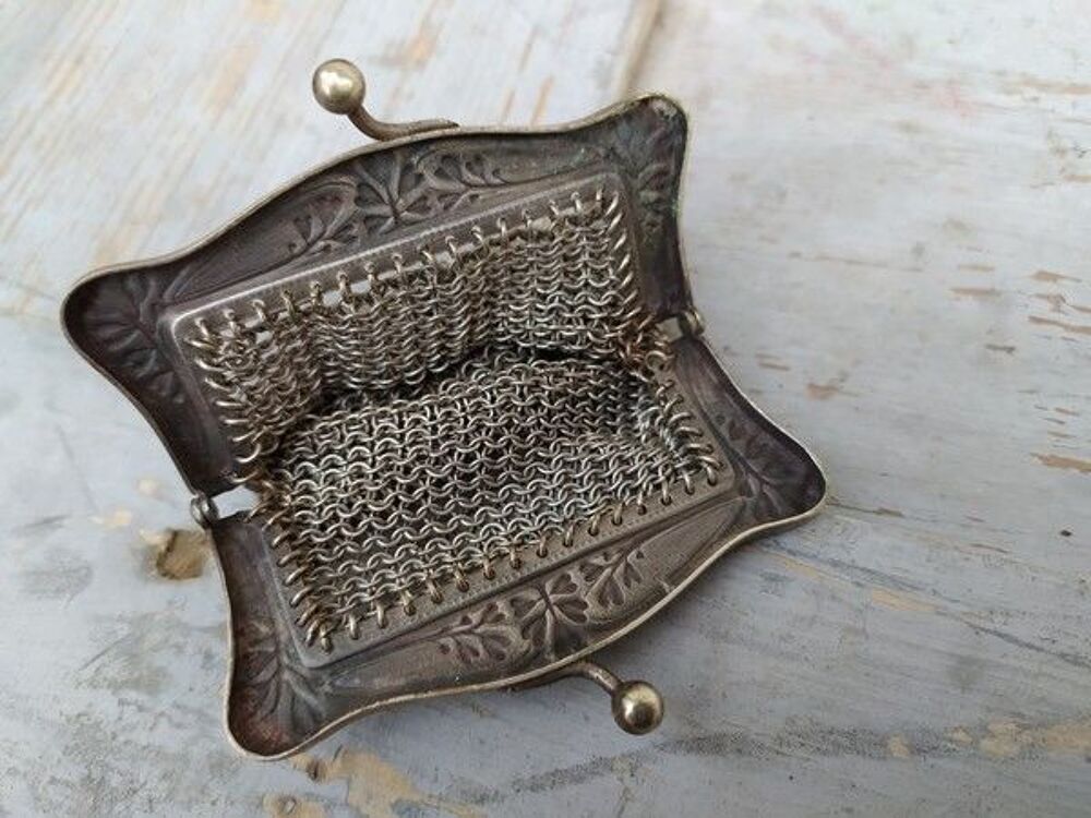 Ancien Porte Monnaie Maille M&eacute;tal Argent Art Nouveau 