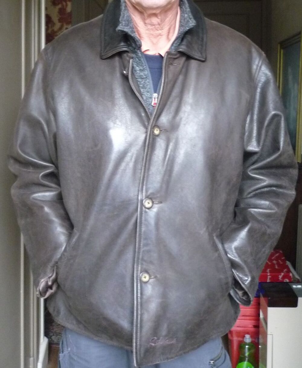 Blouson Veste 3/4 Cuir Homme Marron Fonce Vtements