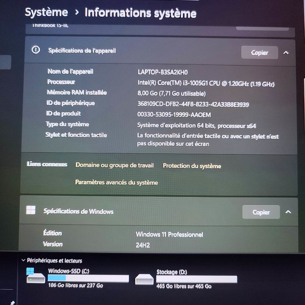 Lenovo ThinkBook 15-IIL Intel core i3 10gen, SSD Nvme 256Go Matériel informatique