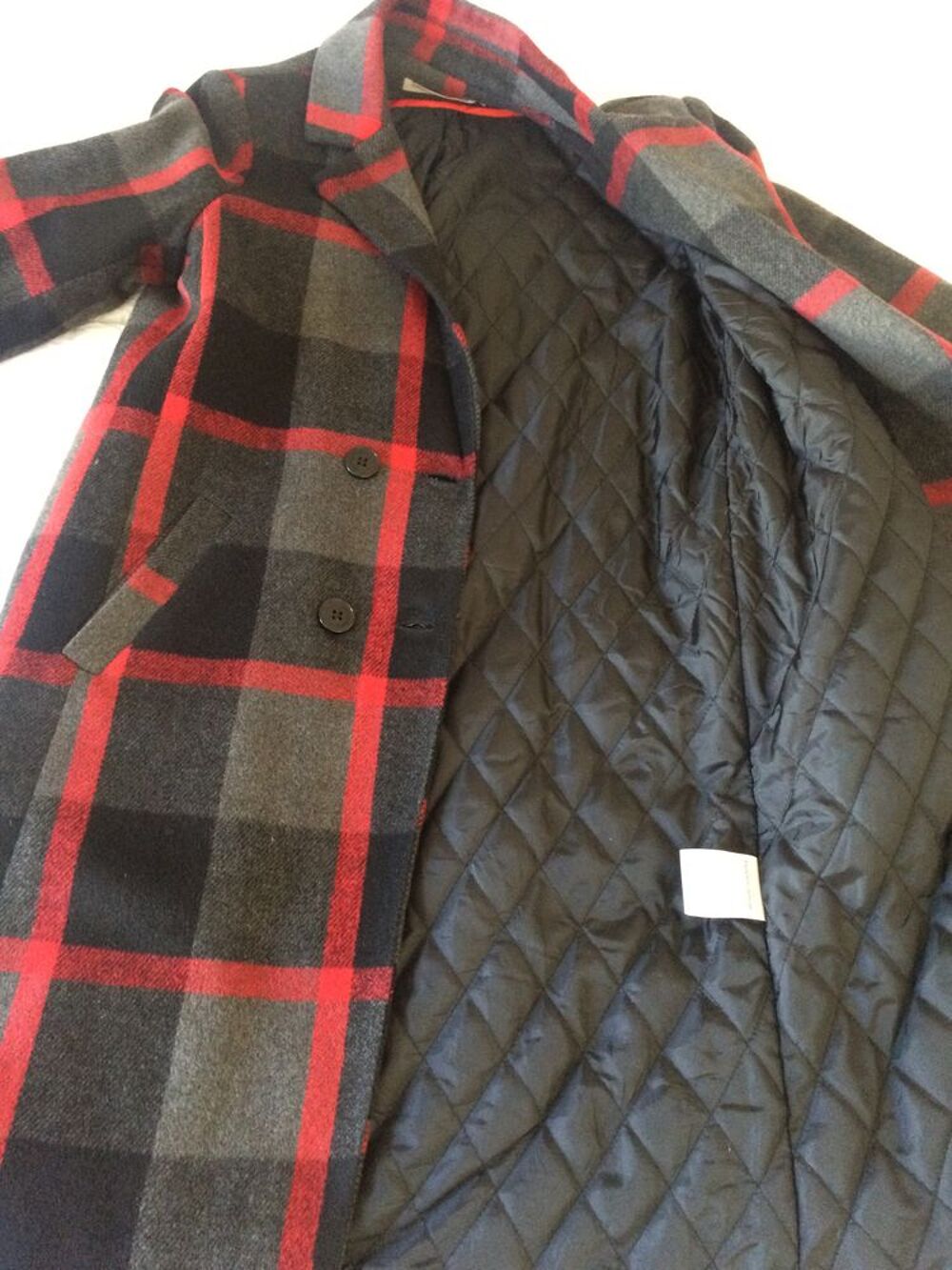 Manteau long carreaux rouge, gris ,noir taille 38 Vtements