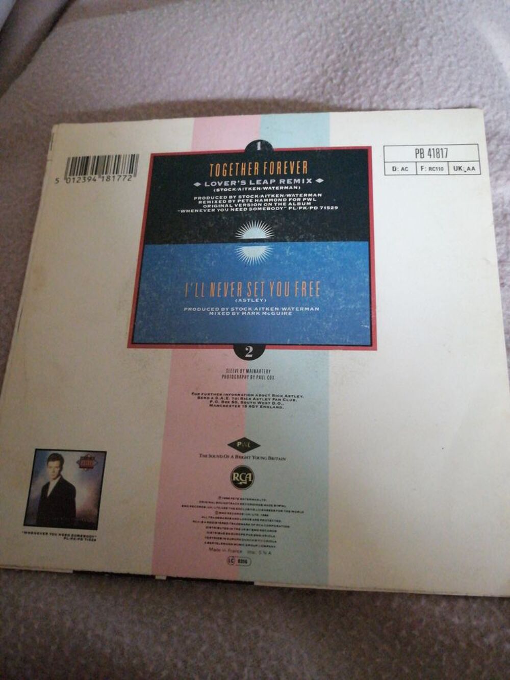Vinyle 45 tours Rick Astley "Together Forever" 1988 CD et vinyles