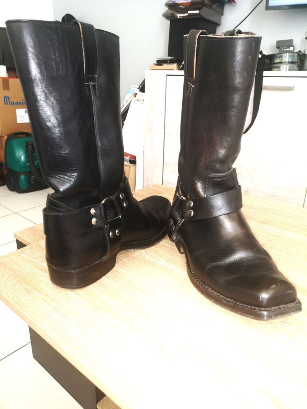 Bottes Motard en Cuir Noir Homme Chaussures