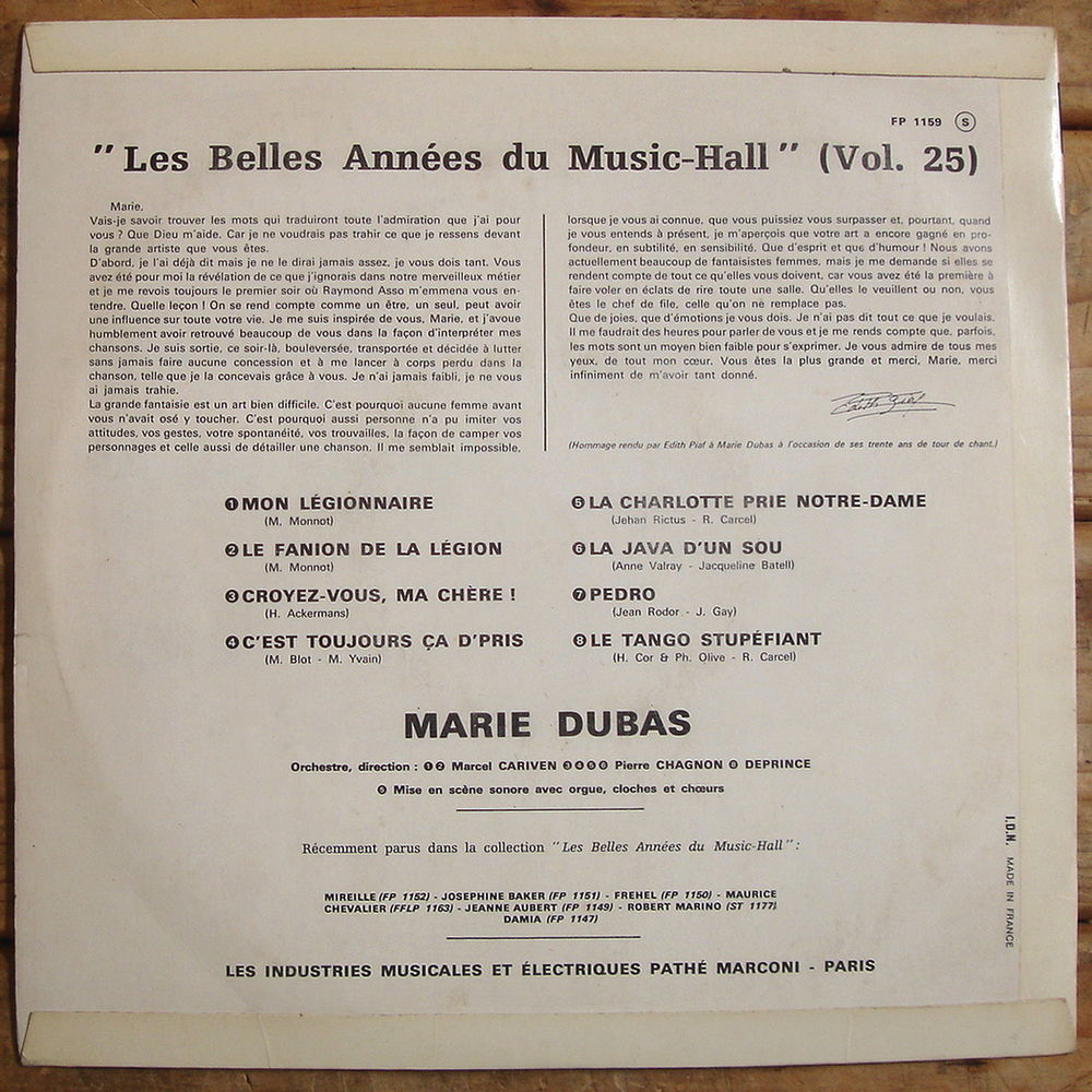MARIE DUBAS -33t/25cm-LES BELLES ANN&Eacute;ES DU MUSIC-HALL-BIEM CD et vinyles