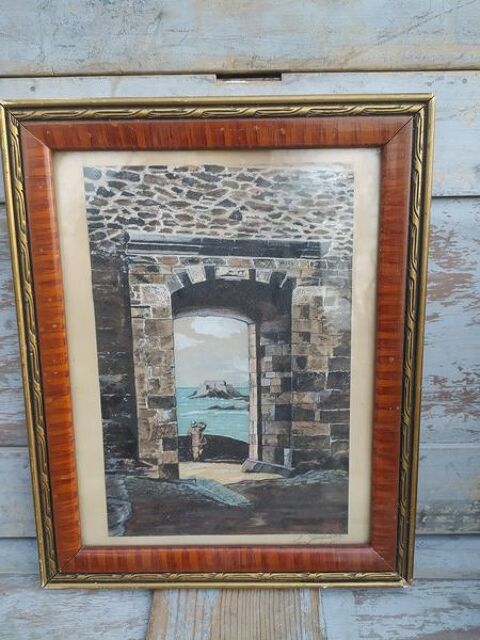 Tableau Dessin Gouache Marine Pêcheur Signé Jampierre ca1930 85 Loches (37)