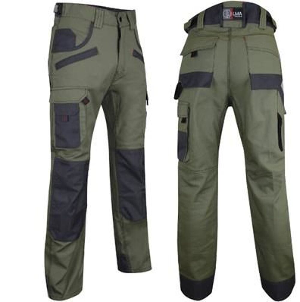 PANTALON DE TRAVAIL TAILLE 42 ET 46 COTONPOLY SECATEUR Marque LMA KAKI/GRIS Vêtements