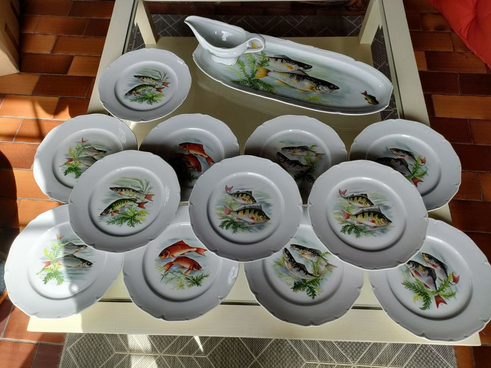 Service de table &agrave; poissons en porcelaine de Sologne Décoration