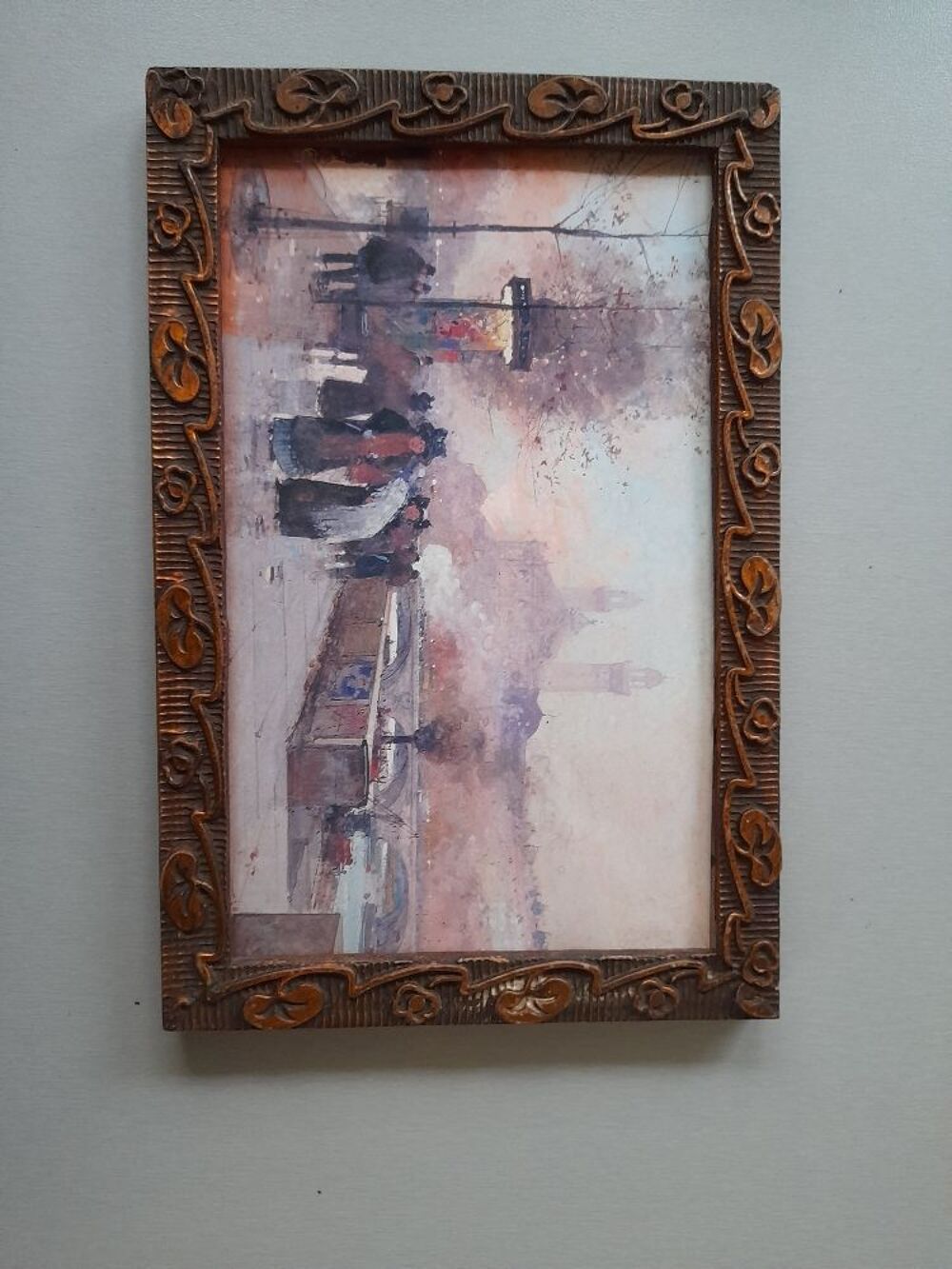 cadre ancien en bois repr&eacute;sentant les quais de la Seine Décoration