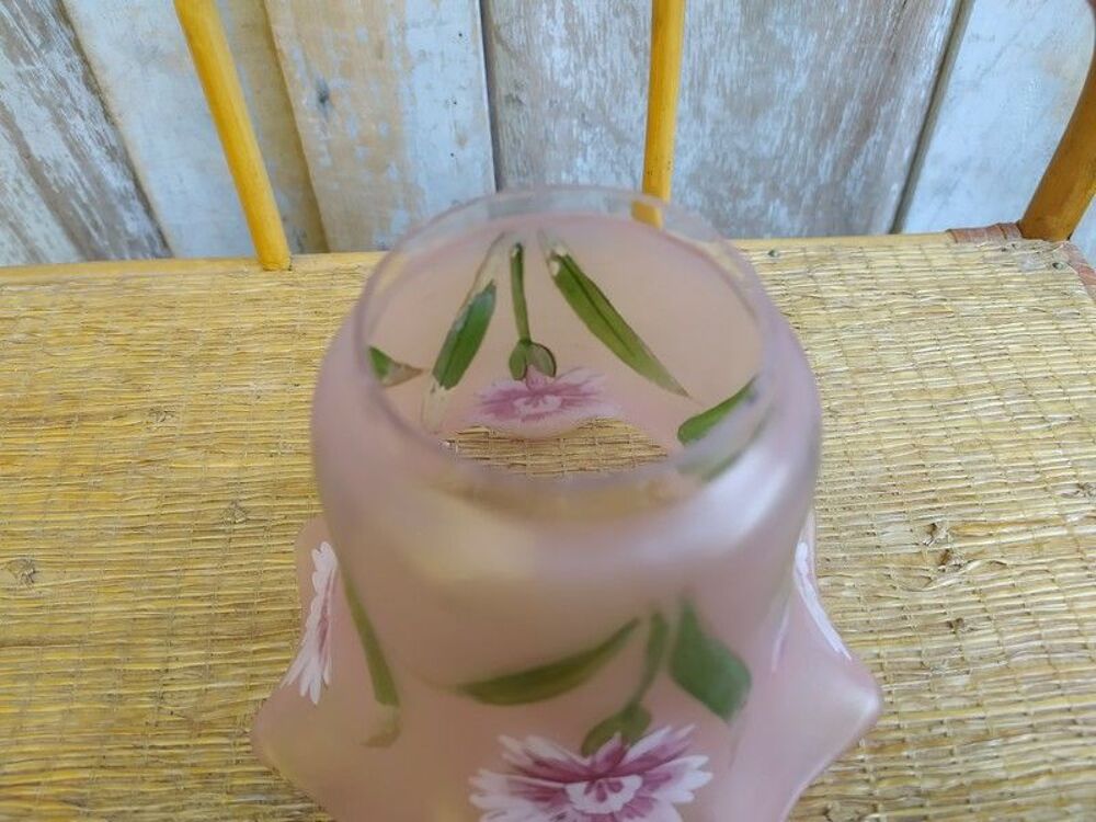 Tulipe Lampe &agrave; P&eacute;trole Verre &Eacute;maill&eacute; Rose D&eacute;cor de Fleurs Décoration