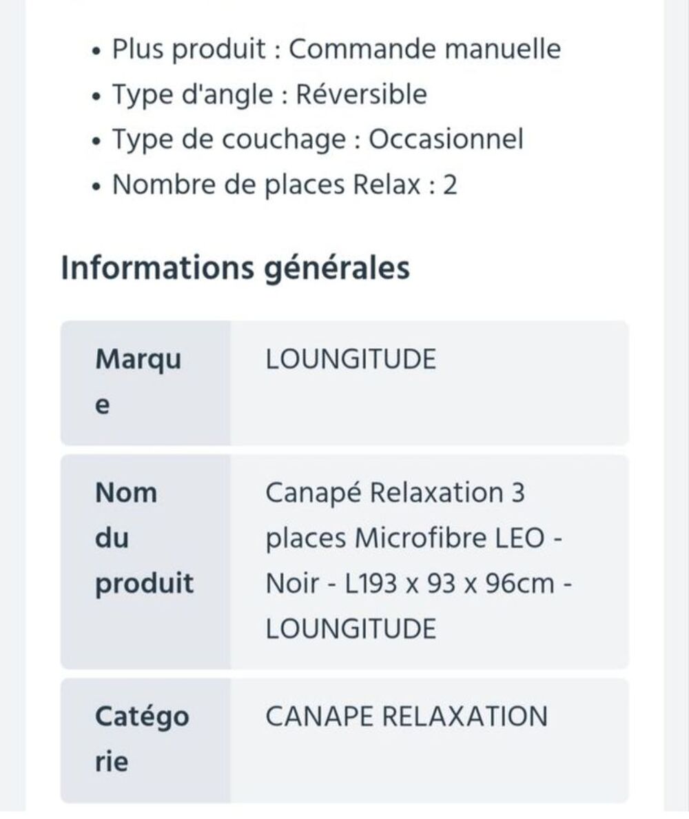 Canap&eacute; relaxation 3 places Meubles
