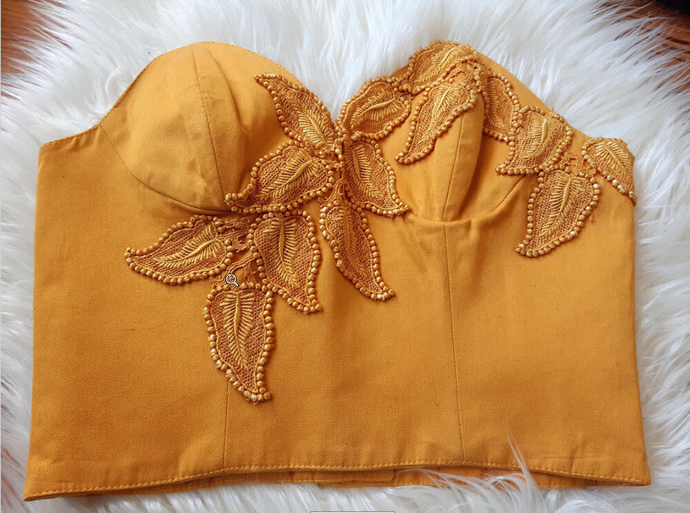 Bustier jaune moutarde doubl&eacute; empi&egrave;cement brod&eacute; taille 38 Vêtements
