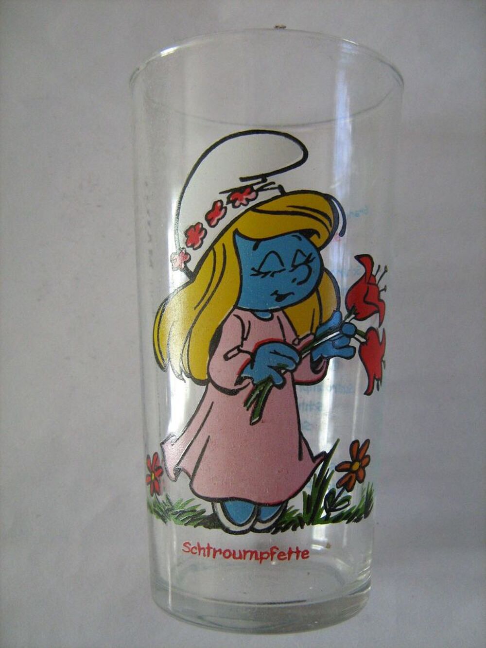 VERRE A MOUTARDE PUBLICITAIRE DECORE BD SCHTROUMPFETTE long 