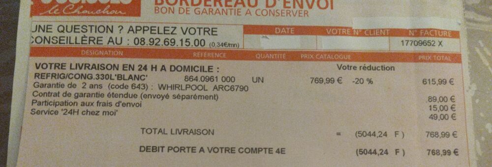 combin&eacute; frigo cong&eacute;lateur whirlpool Electroménager