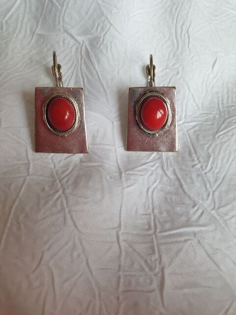 Boucles d'oreilles argentes perle rouge 5 Plaisir (78)