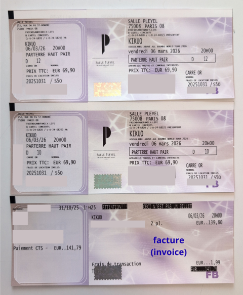 2 Places de concert (Carr� Or) - Kikuoland: Above All Worlds 50 Paris 15 (75)