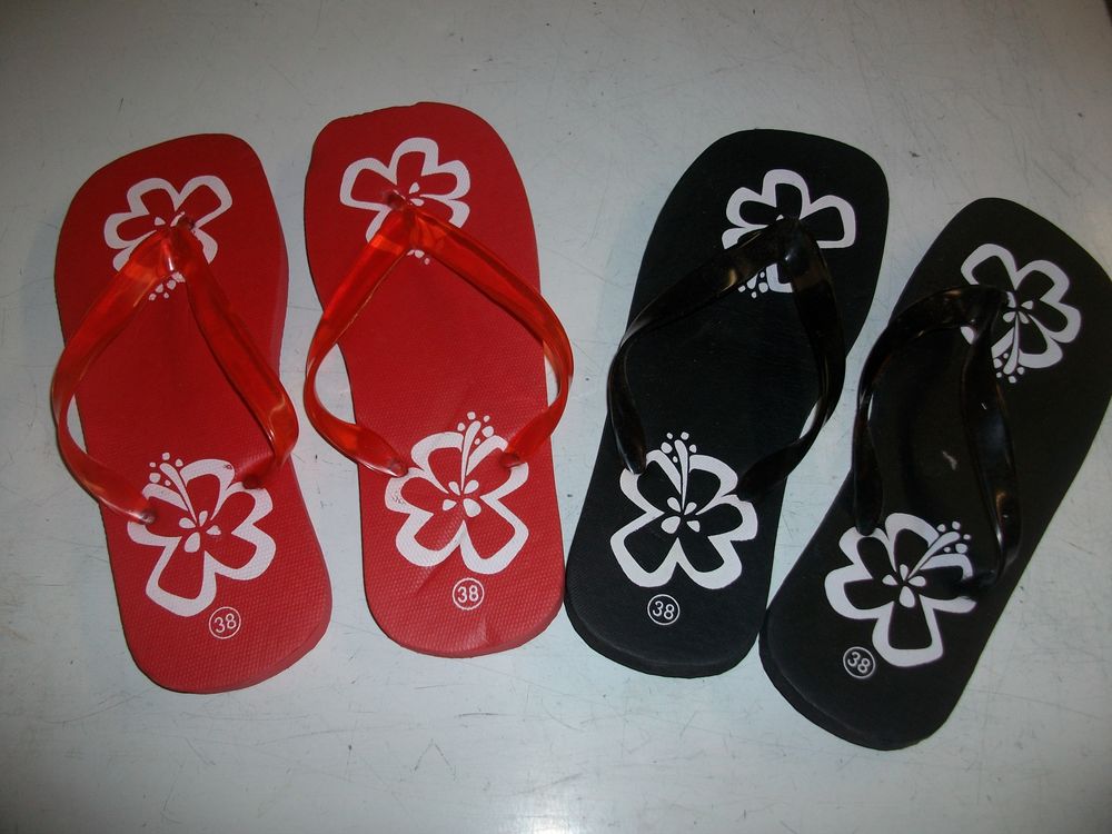 Tongs pointure 38 Rouge et Noir-neuves Chaussures