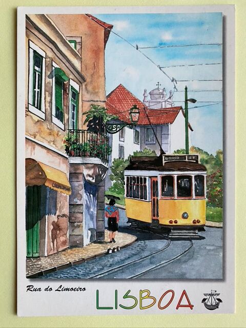 Carte Postale Tramway Rua do Limoeiro_Aquarelle de LISBOA 3 Jou�-l�s-Tours (37)