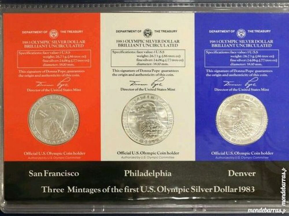 1983 OLYMPIC UNC 3PC P,D,S COLLECTORS ARGENT USA 