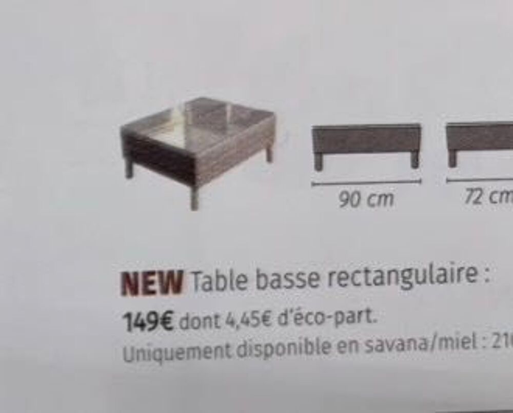 Table basse rectangulaire r&eacute;sine, synth&eacute;tique tress&eacute; neuve sous emballage. Jardin