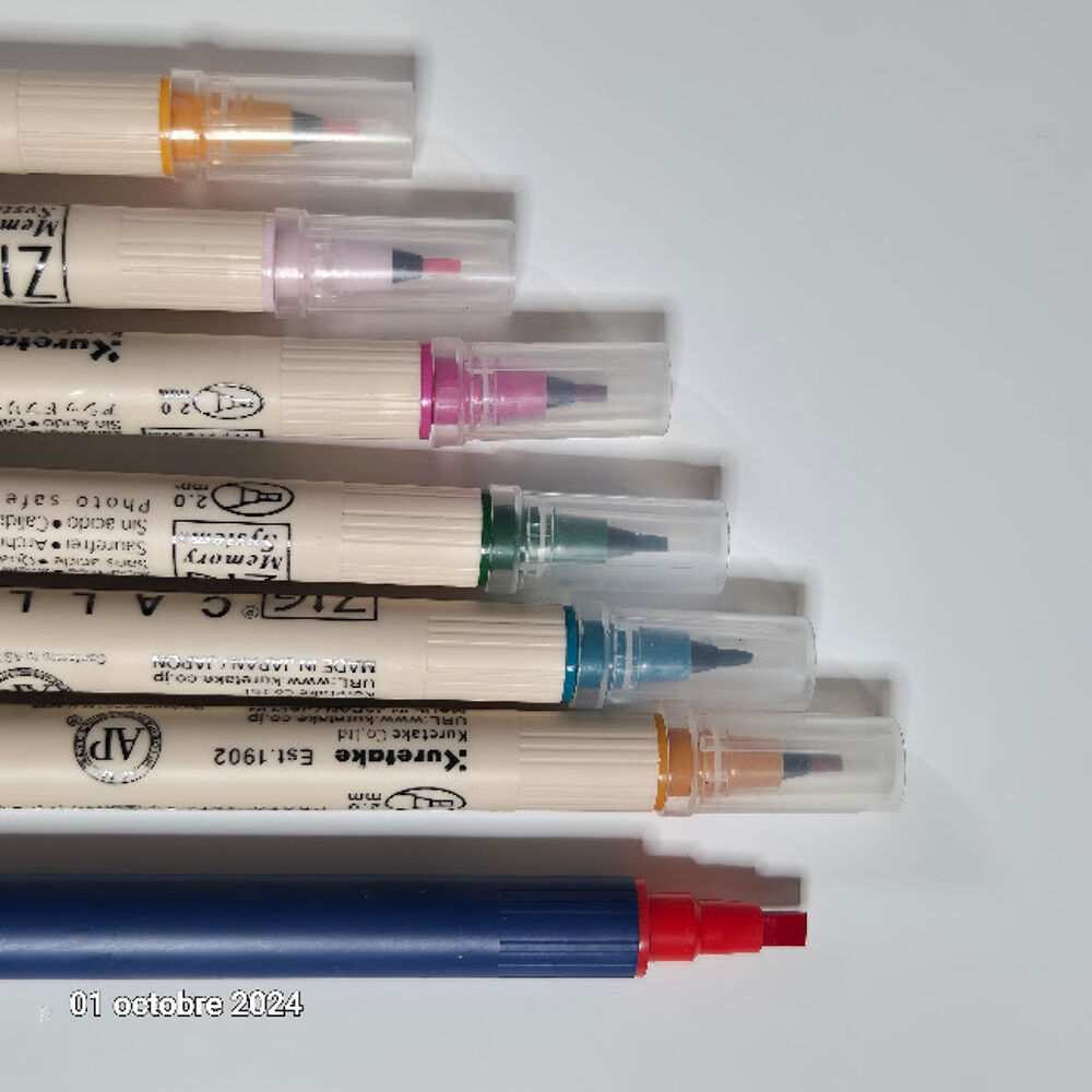 Lot de 7 feutres biseaut&eacute;s pour la calligraphie et 2 pointes Décoration
