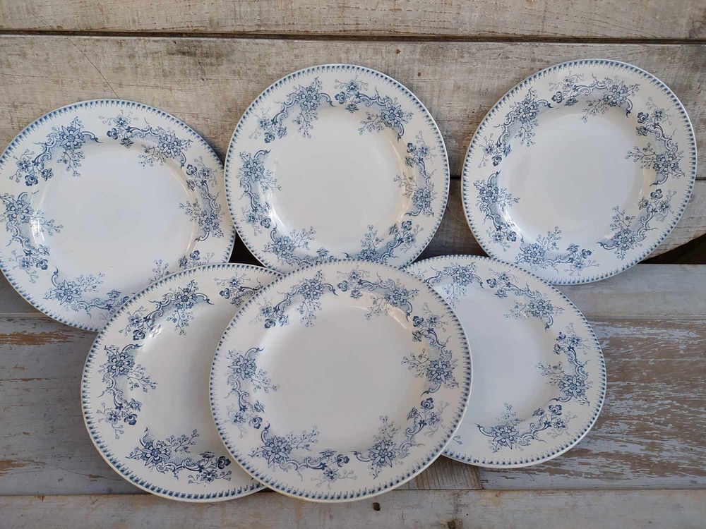 Six Assiettes Fa&iuml;ence Terre de Fer R&eacute;aumur KG Lun&eacute;ville Décoration