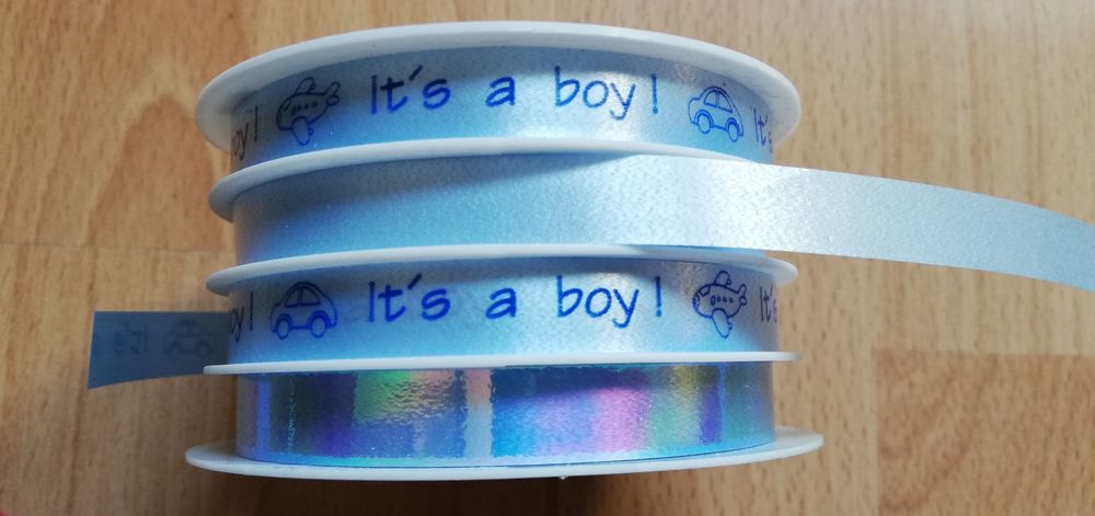 Ruban cadeau 10mm longueur 4x6m "It's a boy" Bleu: NEUF Décoration