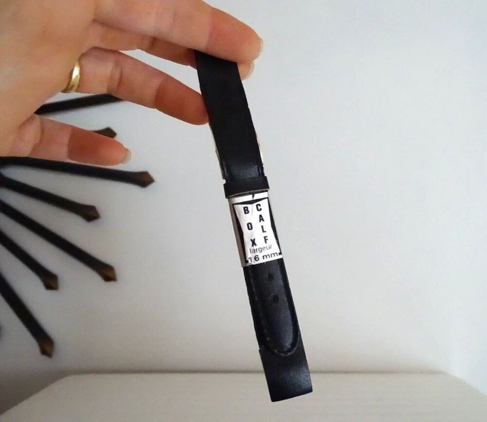 Ancien bracelet de montre en cuir de Veau BOX CALF - NOIR - Bijoux et montres