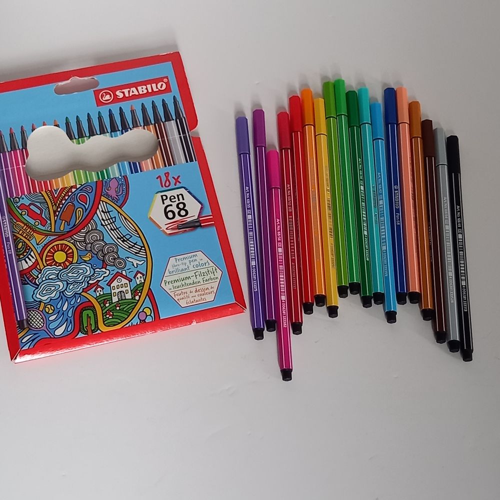 Pochette de 18 feutres de dessin de qualit&eacute; Stabilo pen 68 a Bricolage
