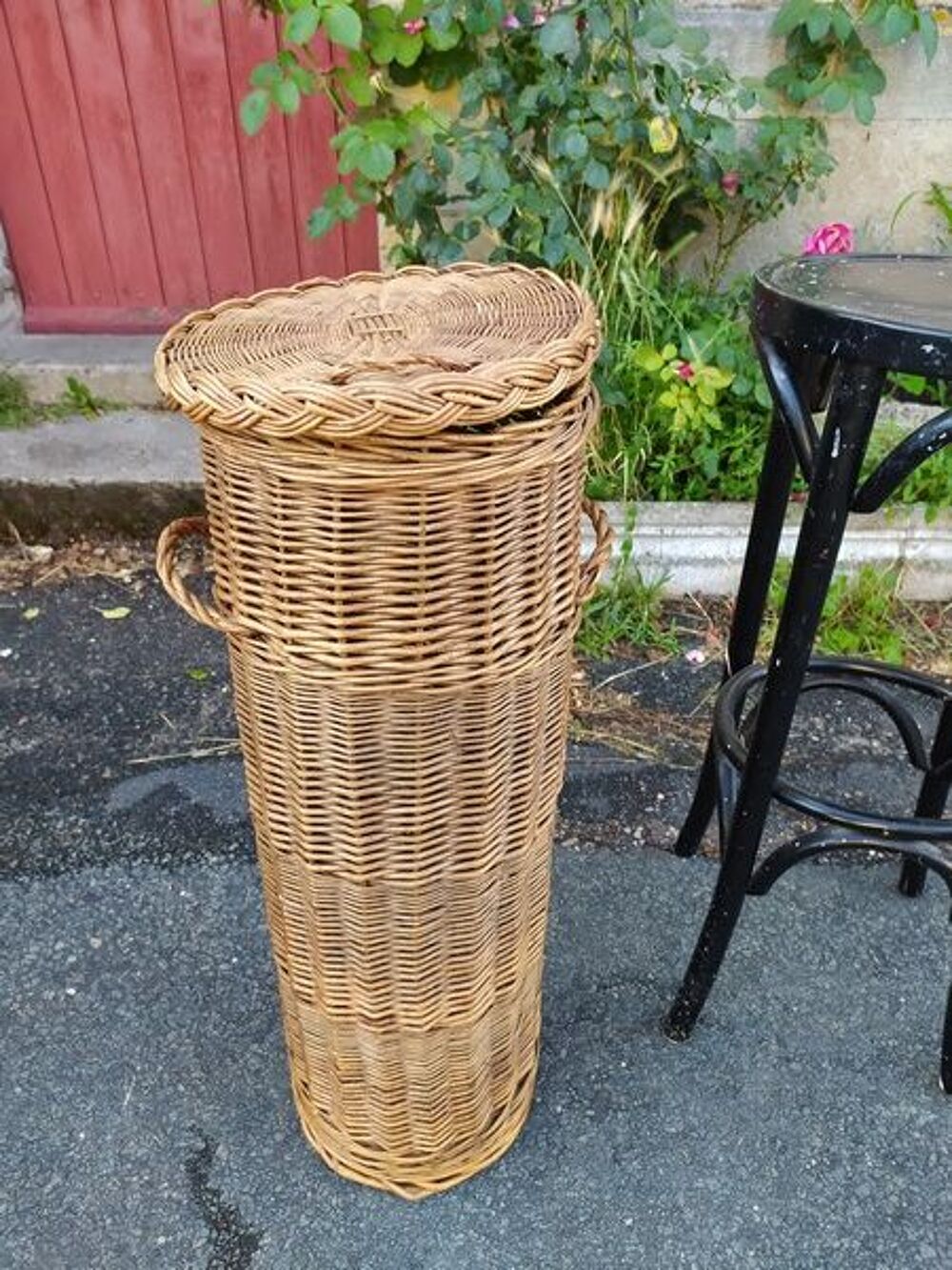 Huche &agrave; Pain ou Porte Parapluie Osier Vintage Décoration