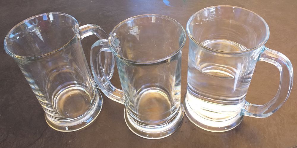 Lot de 3 chopes en verre &eacute;pais, contenance 39.5 cl Cuisine