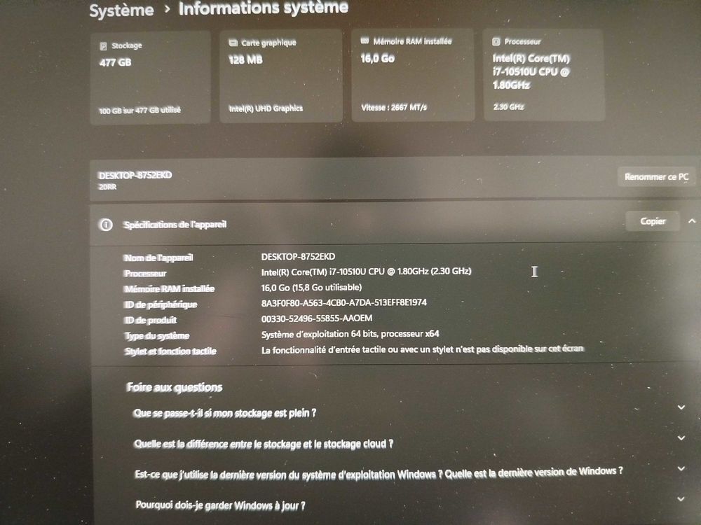 ordinateur portable Lenovo thinkbook 13s-iml - I7 ,16Go ram, 500go Matériel informatique