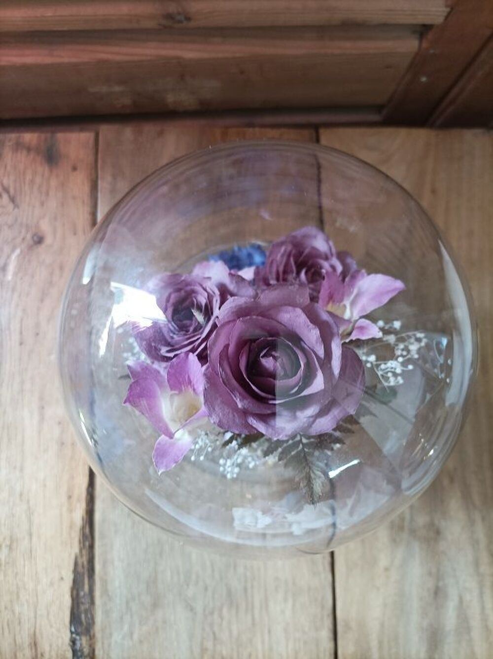 Cloche en verre bouquet fleur rose &eacute;ternelle dp 0823300 Décoration