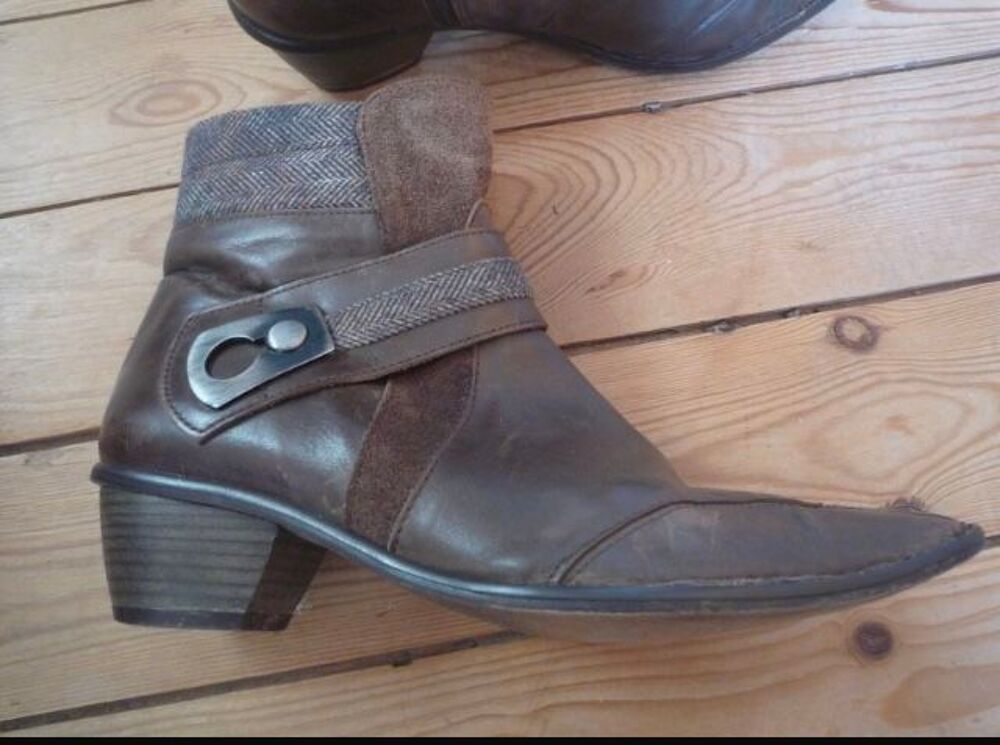 Bottines femme en cuir marron,tissu et peau Chaussures