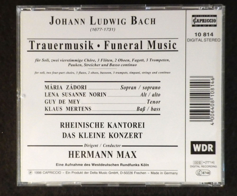 CD - Johann Ludwig Bach ? Trauermusik CD et vinyles