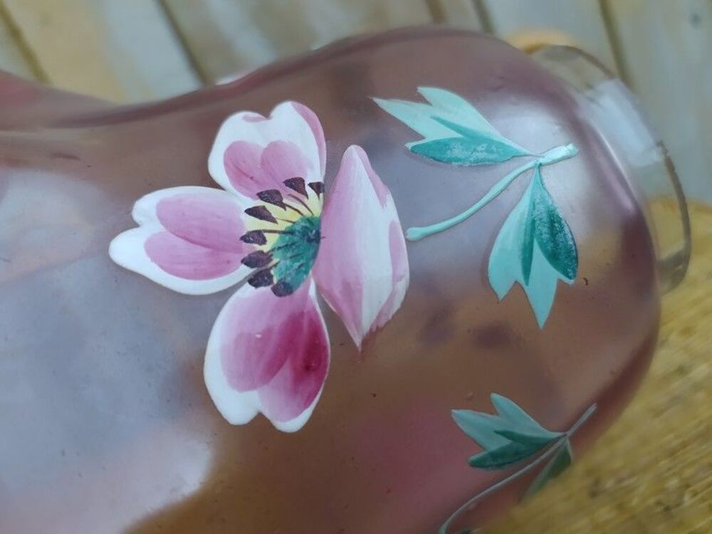 Grande Tulipe Verre Lampe &agrave; P&eacute;trole Rose Fleurs &Eacute;maill&eacute;es Décoration