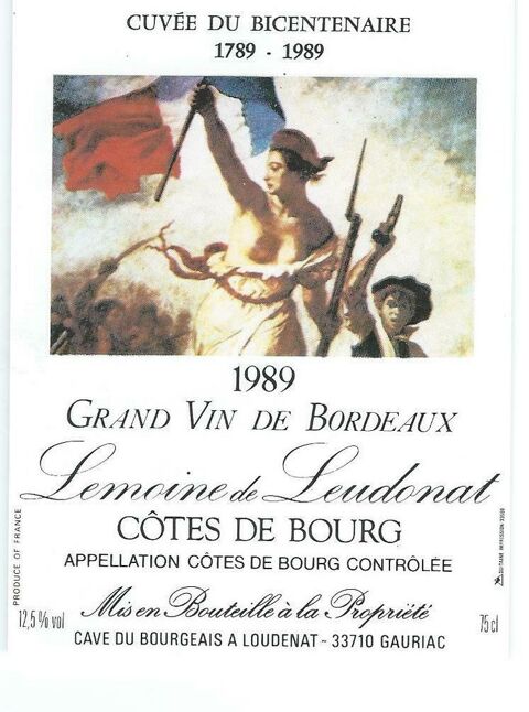 �tiquette Vin C�TES de BOURG BORDEAUX CUV�E du BICENTENAIRE 5 Blaye (33)