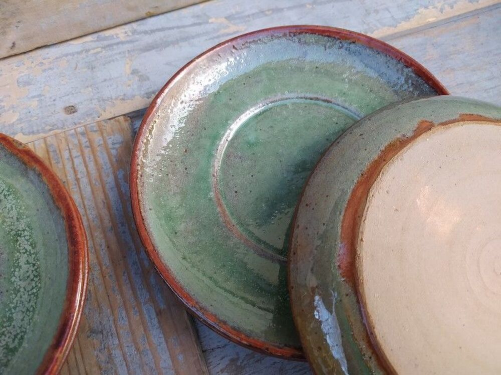 Soucoupes Gr&egrave;s &Eacute;maill&eacute; Vert Poterie Artisanale Décoration
